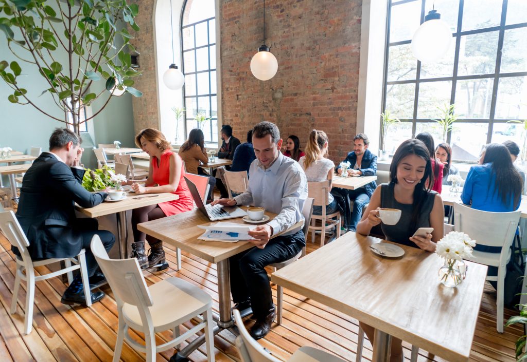 People using WiFi at a restaurant